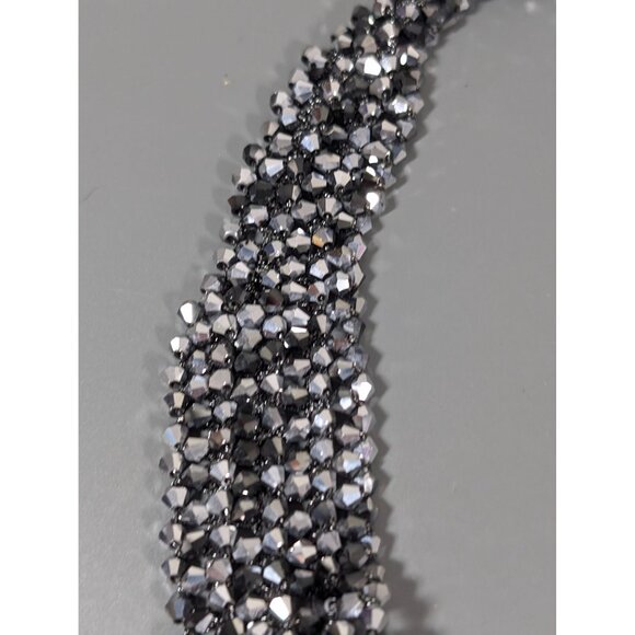 RUSH by Denis & Charles SIlver Gray Glass Bead Collar Necklace 16" - Picture 8 of 10